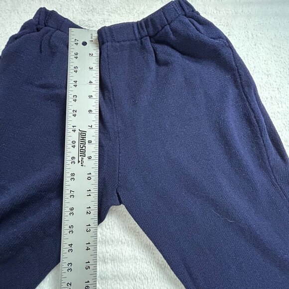 Womens Navy Elastic Waist Cropped Pants Knit High Rise Pockets Casual Pull-On - Picture 5 of 8
